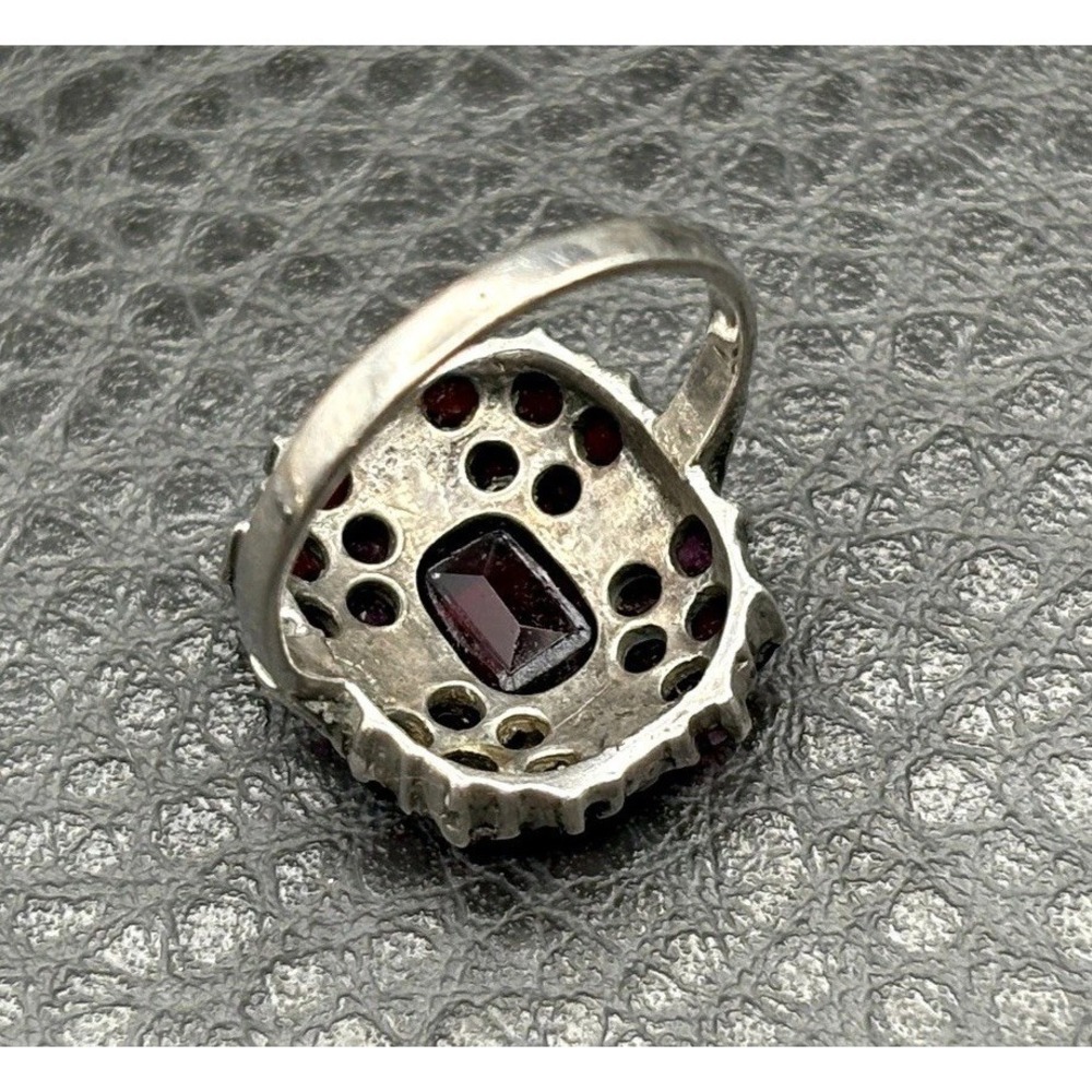 Vintage Art Deco Era Bohemian Garnet Marcasite Sterling Silver Ring Size 5.5 - Picture 11 of 13